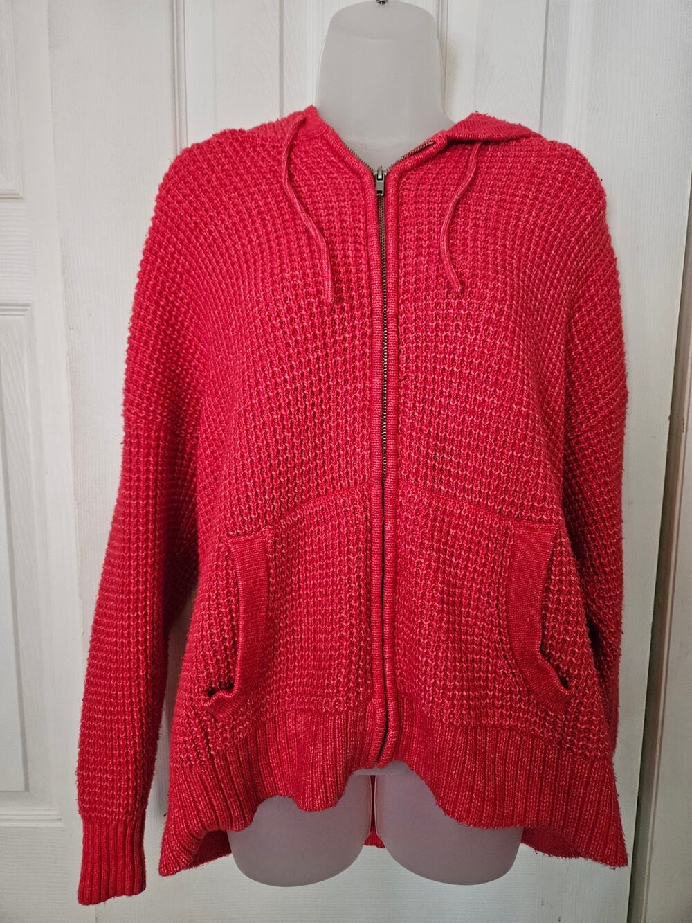 Torrid Size 2 Red Coral Chunky Knit Zip Up Hoodie Sweater